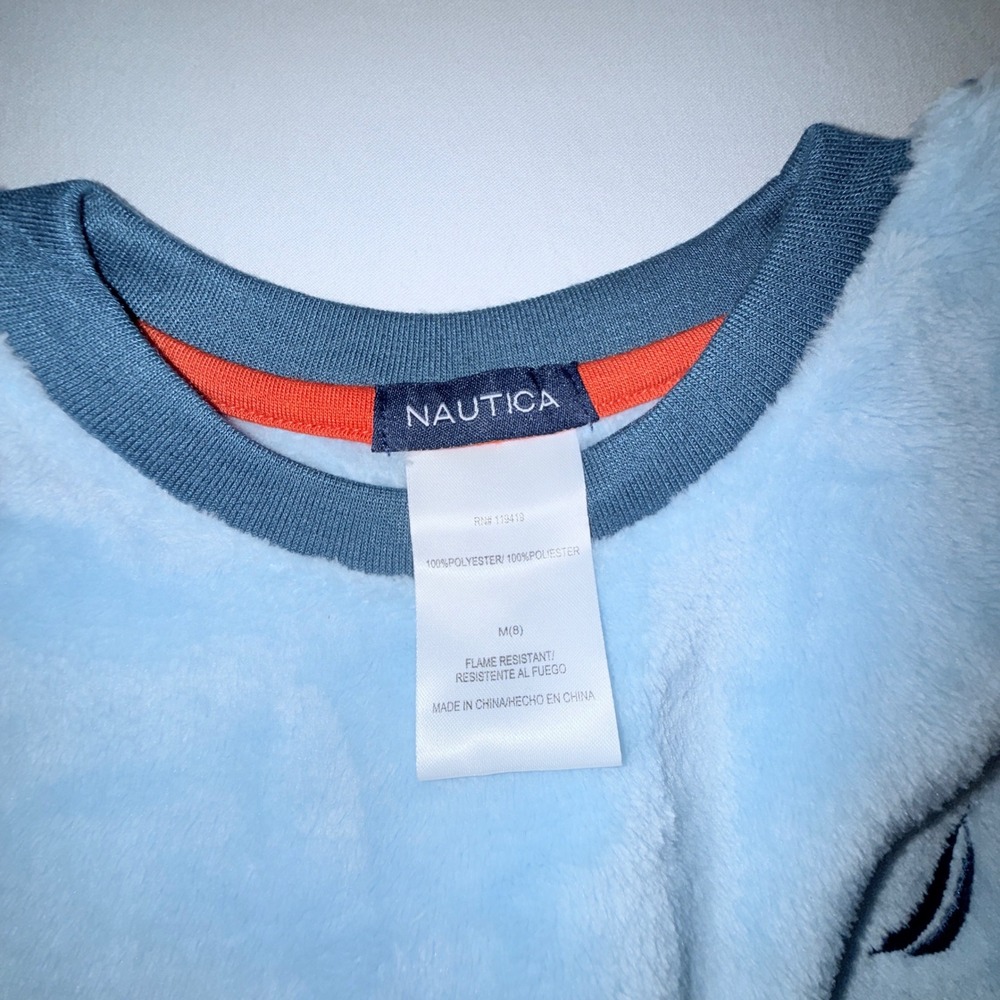 Nautica Pajama Set Kids Size 8 Blue Grey New Shark Print Fleece Sleepwear 2pc - Picture 2 of 10